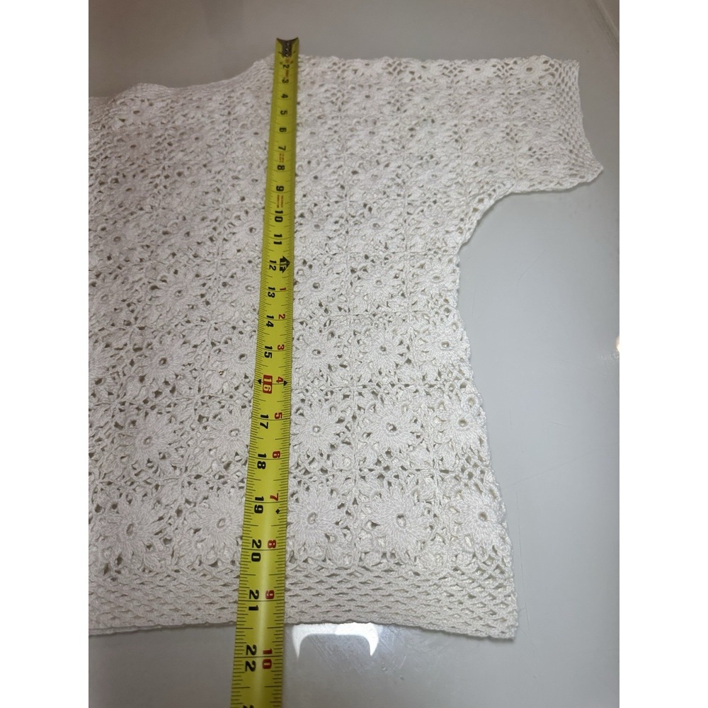 Handmade Top Women's 100% Cotton White Crochet Granny Square Cover Up Size M-L - Picture 4 of 13